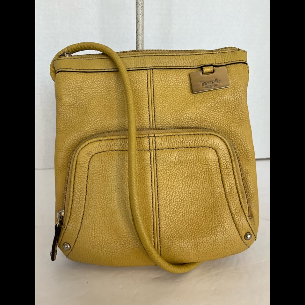 Tignanello yellow leather crossbody w/built-in wallet